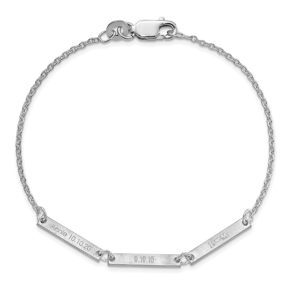 Sterling Silver Silver/Rhodium Plated Brushed 3 Station Bracelet