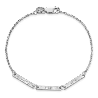 Sterling Silver Silver/Rhodium Plated Brushed 3 Station Bracelet