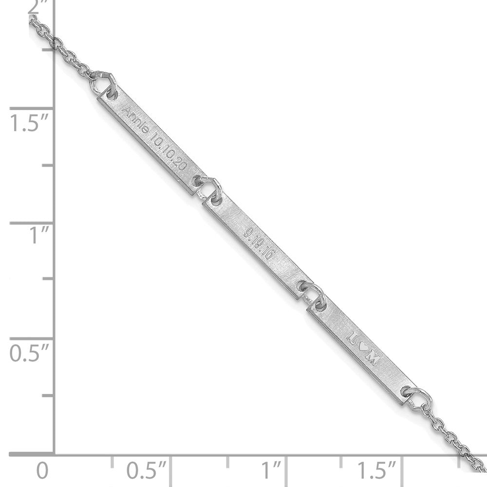 Sterling Silver Silver/Rhodium Plated Brushed 3 Station Bracelet