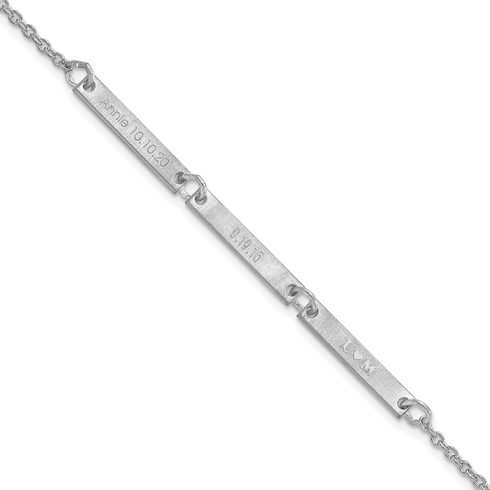 Sterling Silver Silver/Rhodium Plated Brushed 3 Station Bracelet