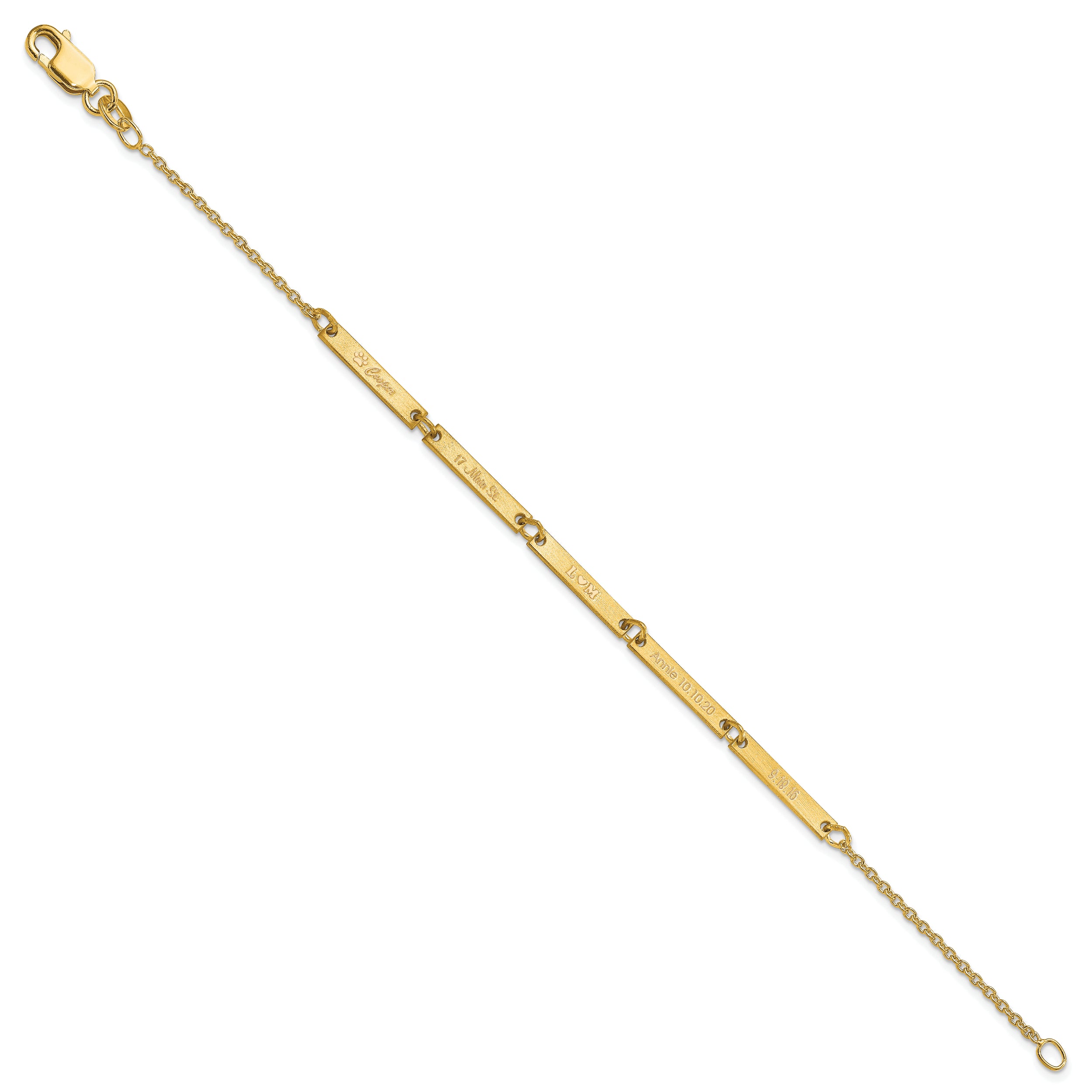 14K Yellow Gold Brushed 4 Station Bracelet