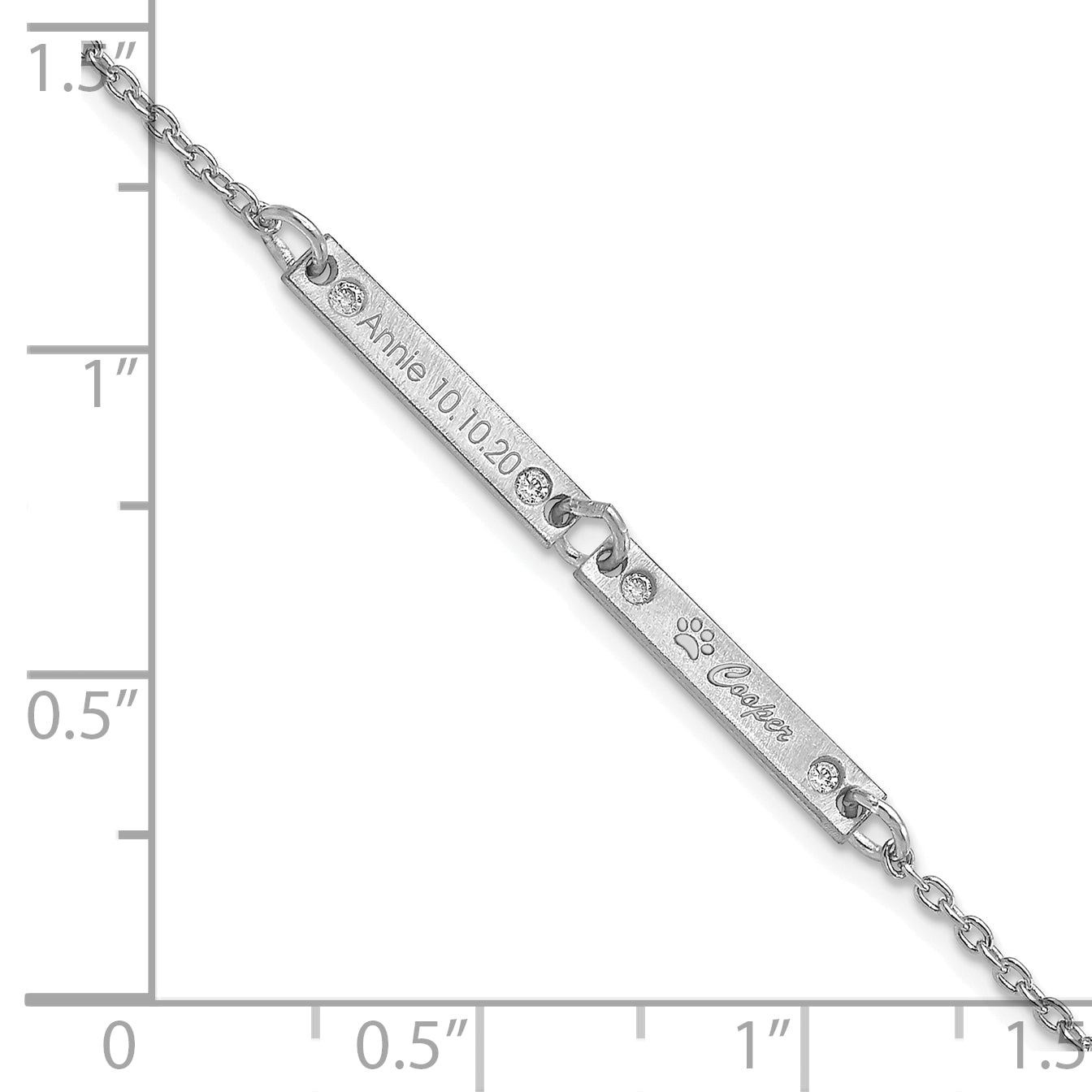 14K White Gold Brushed 2 Station Diamonds Bracelet