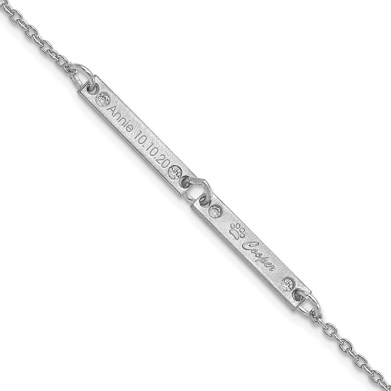 Sterling Silver Rhodium Plated Brushed 2 Station Diamonds Bracelet