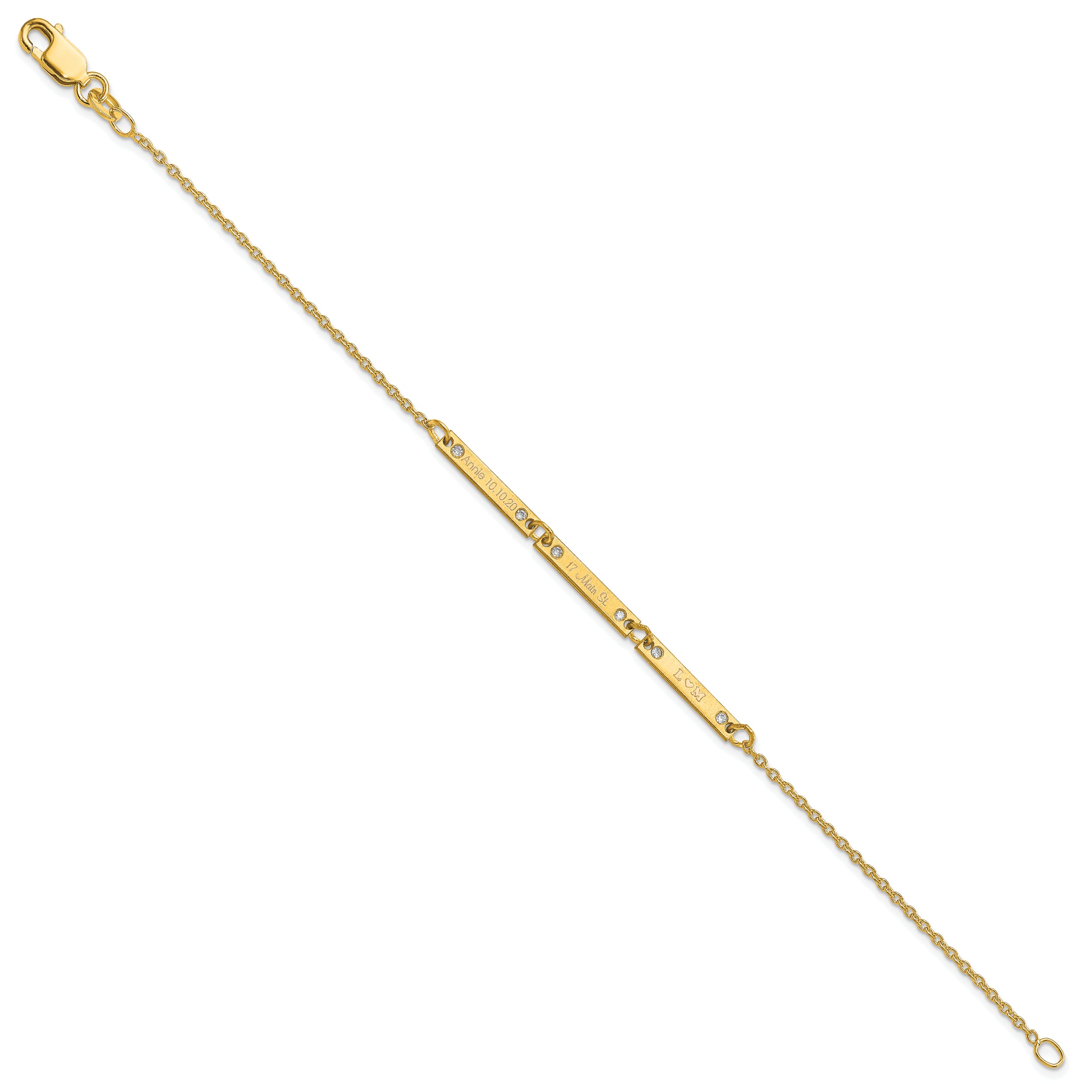 Gold Plated Brushed 3 Station Diamonds Bracelet