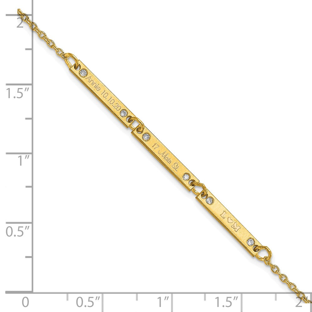 14K Yellow Gold Brushed 3 Station Diamonds Bracelet