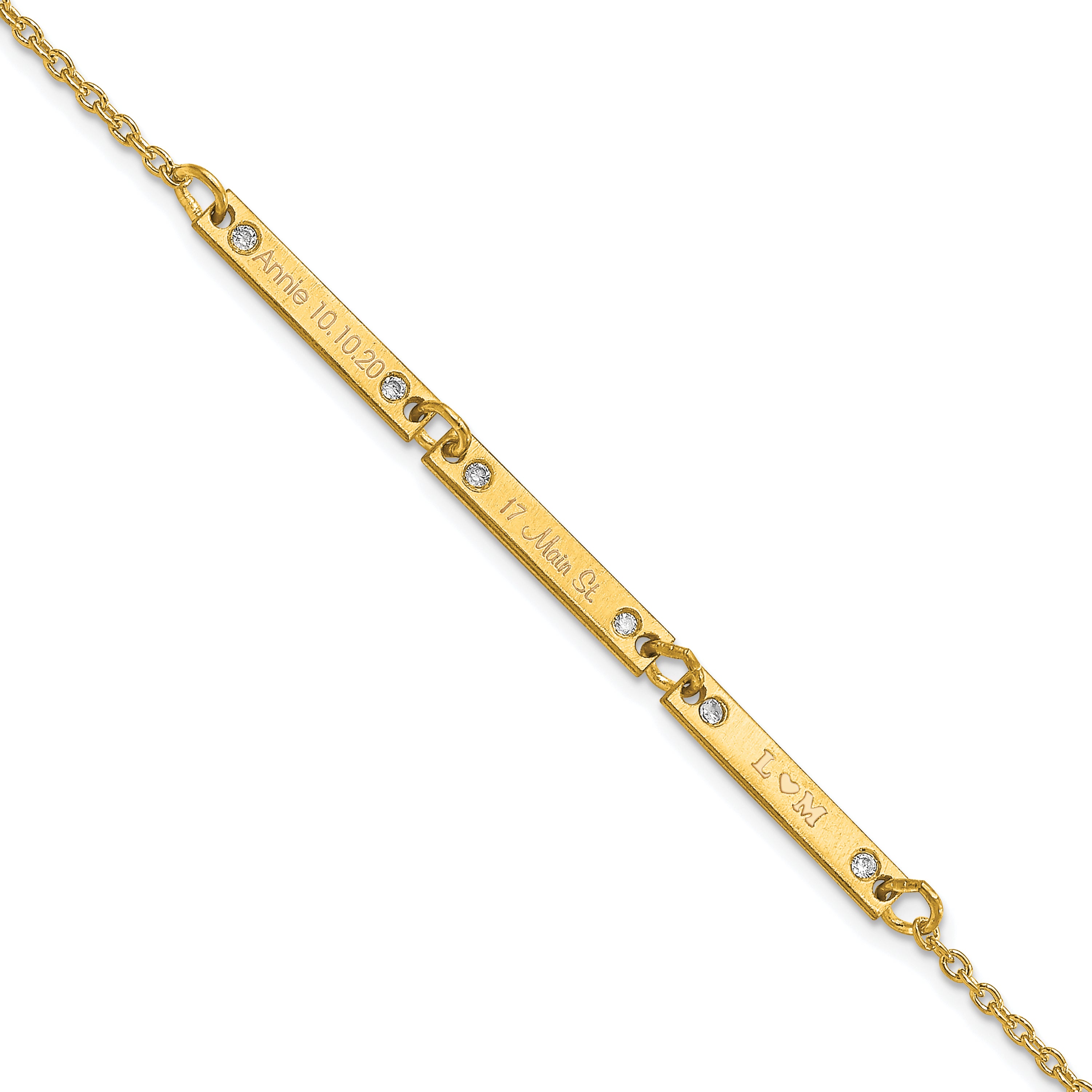 14K Yellow Gold Brushed 3 Station Diamonds Bracelet