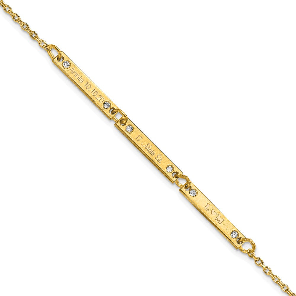 14K Yellow Gold Brushed 3 Station Diamonds Bracelet