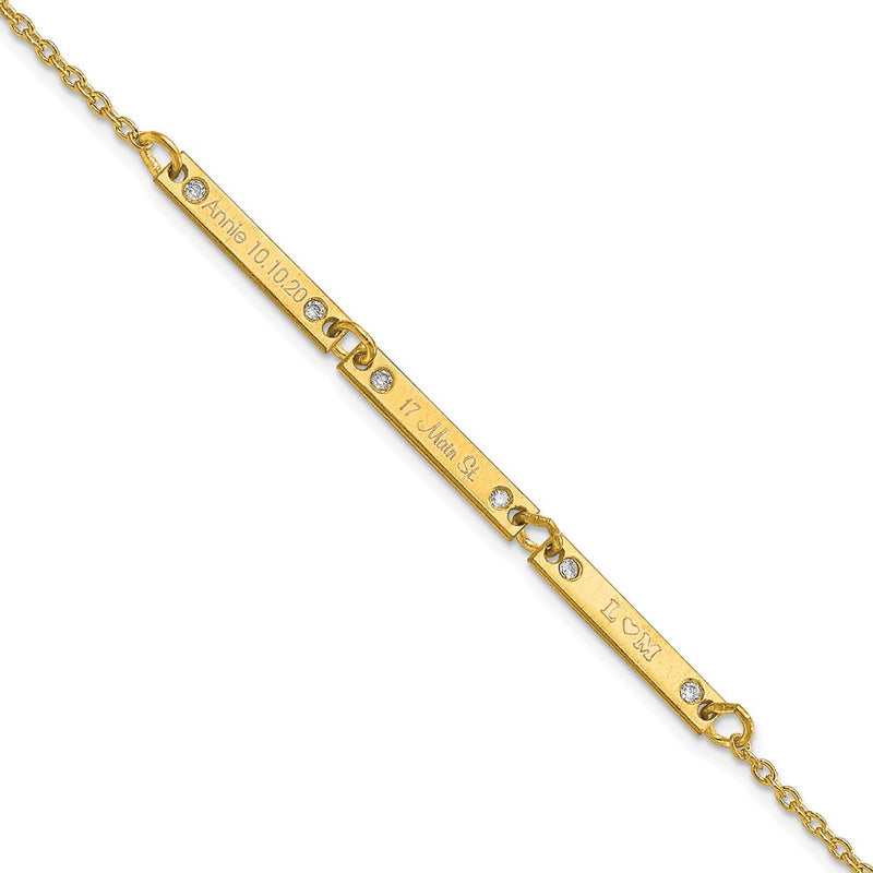 14K Yellow Gold Brushed 3 Station Diamonds Bracelet