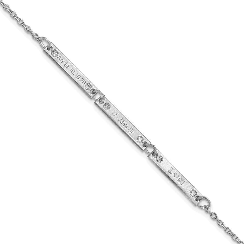 Sterling Silver Rhodium Plated Brushed 3 Station Diamonds Bracelet