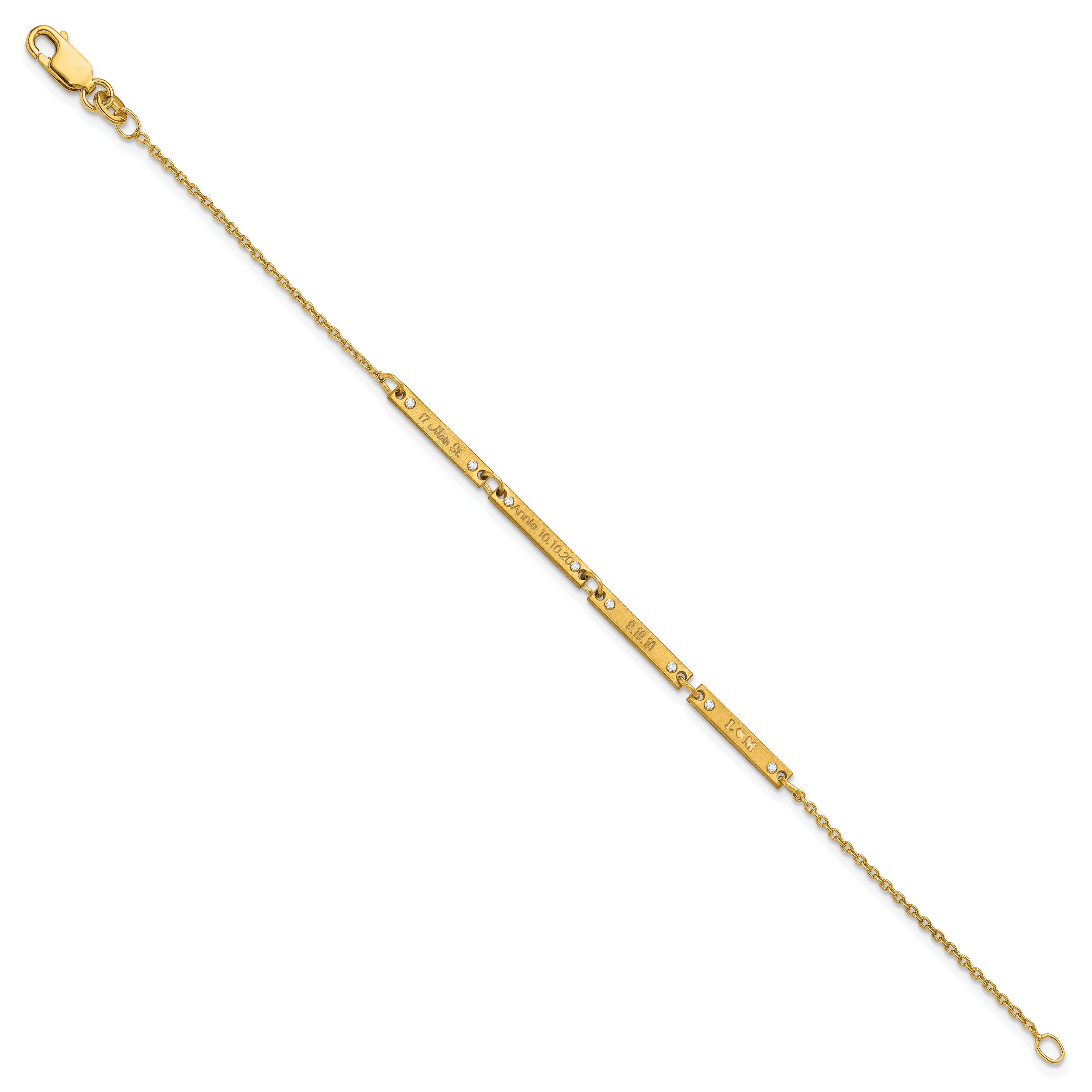 Gold Plated Brushed 4 Station Diamonds Bracelet
