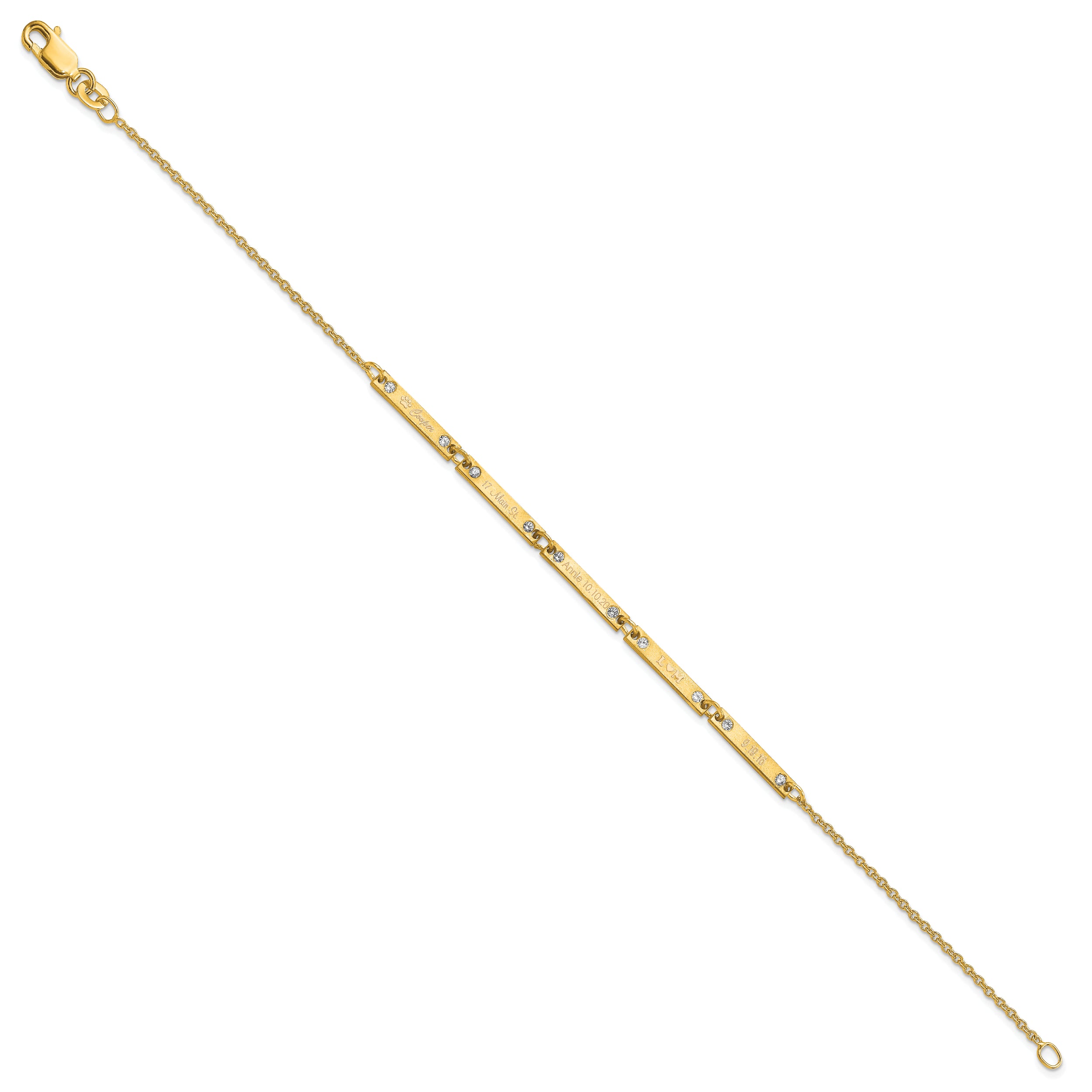 14K Yellow Gold Brushed 5 Station Diamonds Bracelet