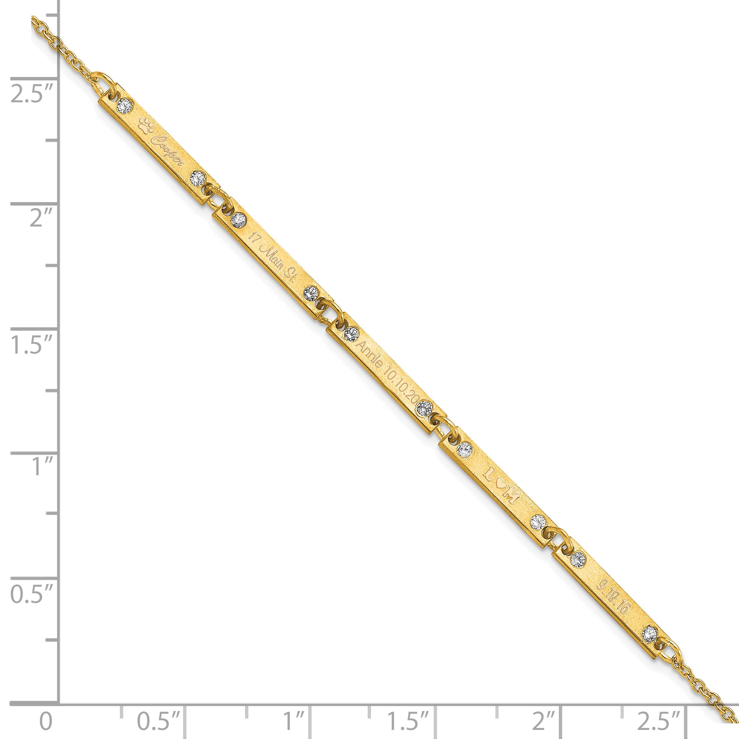 14K Yellow Gold Brushed 5 Station Diamonds Bracelet