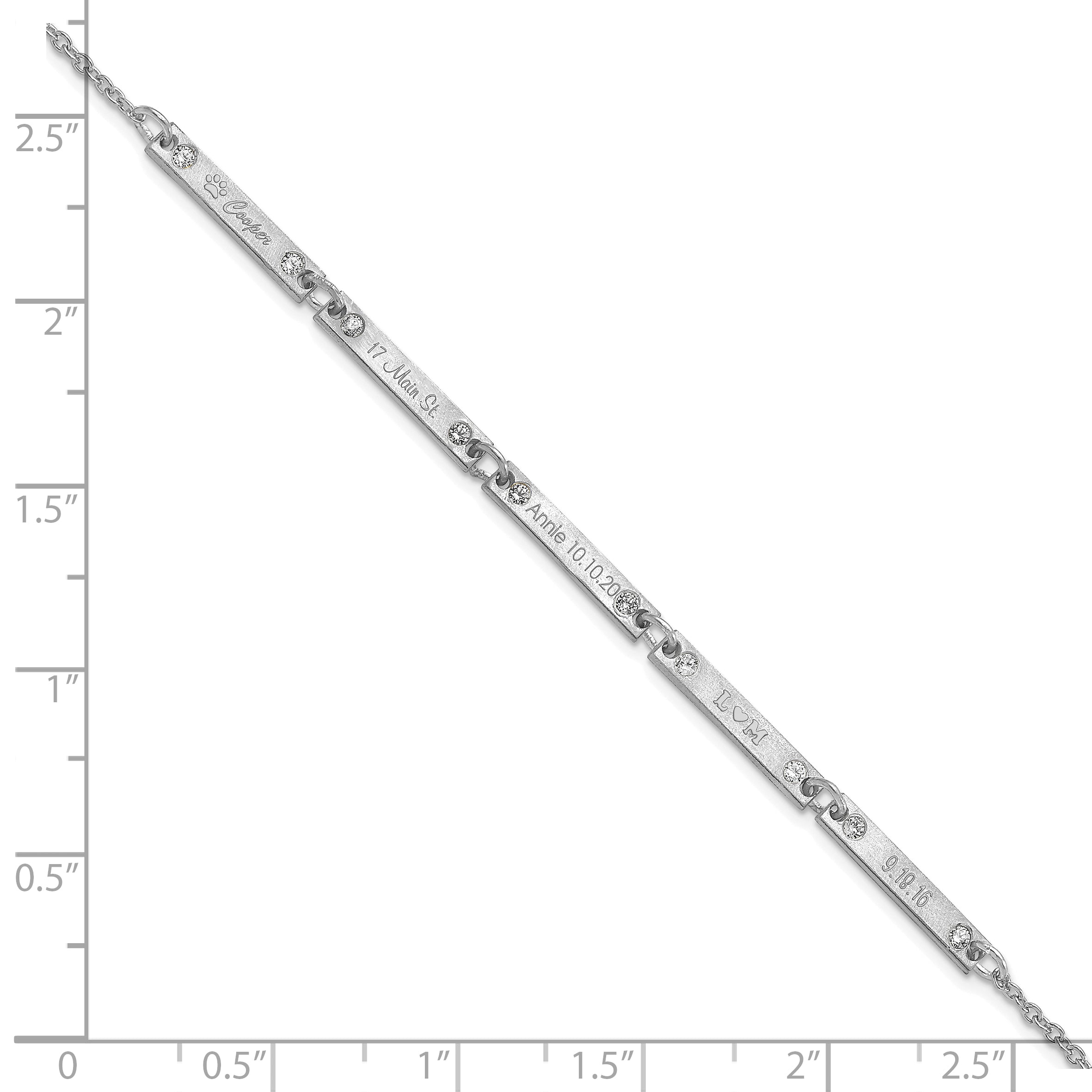 Sterling Silver Rhodium Plated Brushed 5 Station Diamonds Bracelet