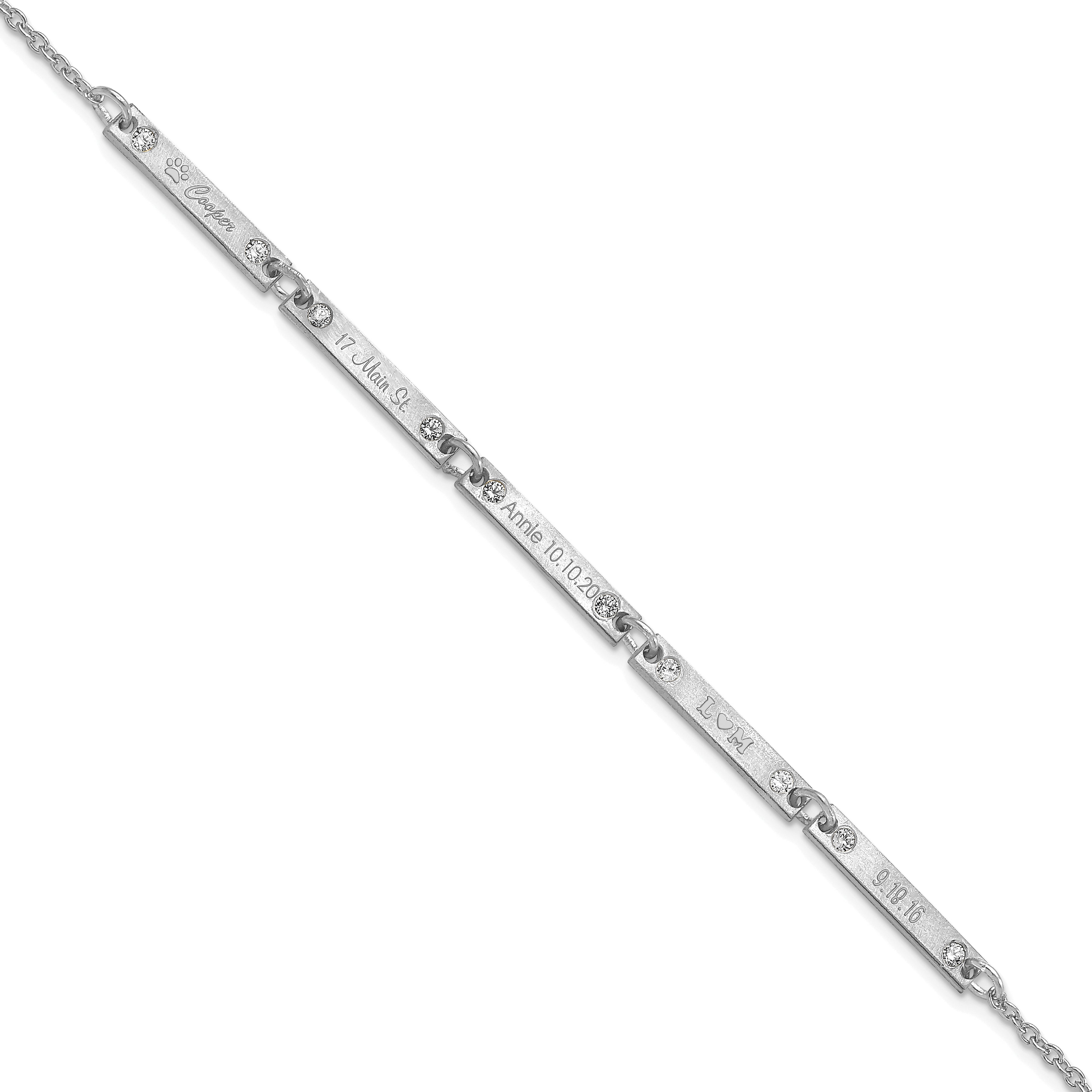 Sterling Silver Rhodium Plated Brushed 5 Station Diamonds Bracelet