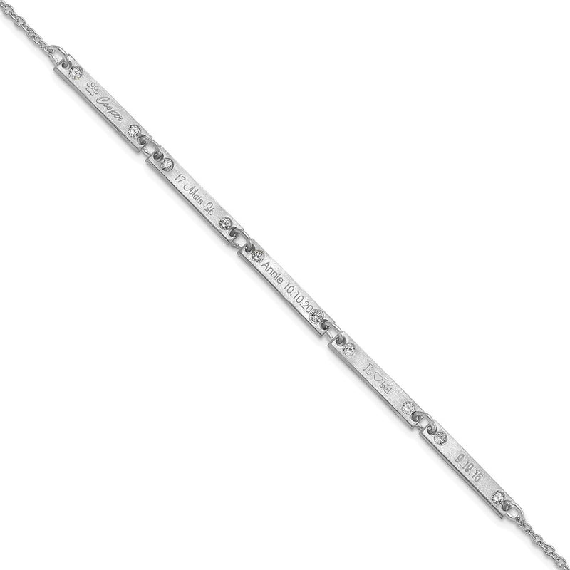 Sterling Silver Rhodium Plated Brushed 5 Station Diamonds Bracelet