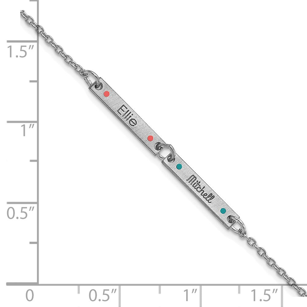 14K White Gold Brushed 2 Station Epoxy Dots Bracelet
