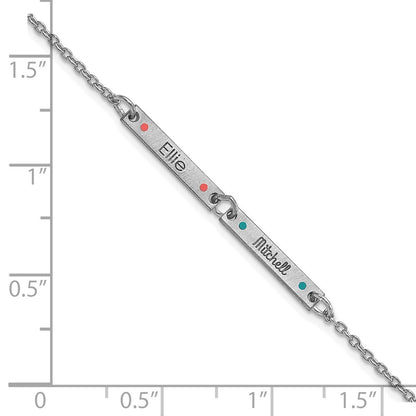 14K White Gold Brushed 2 Station Epoxy Dots Bracelet