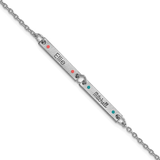 Sterling Silver Rhodium Plated Brushed 2 Station Epoxy Dots Bracelet