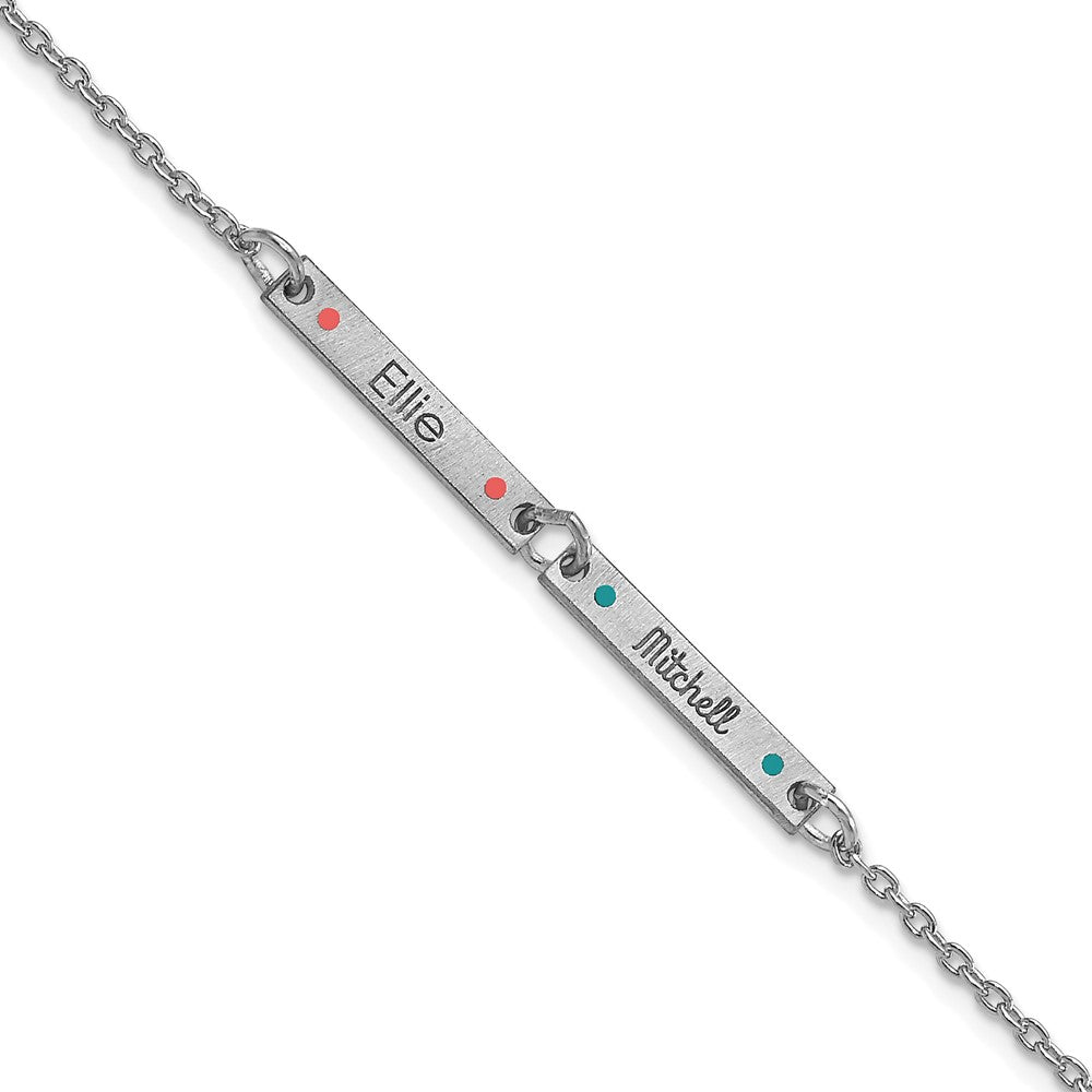 14K White Gold Brushed 2 Station Epoxy Dots Bracelet