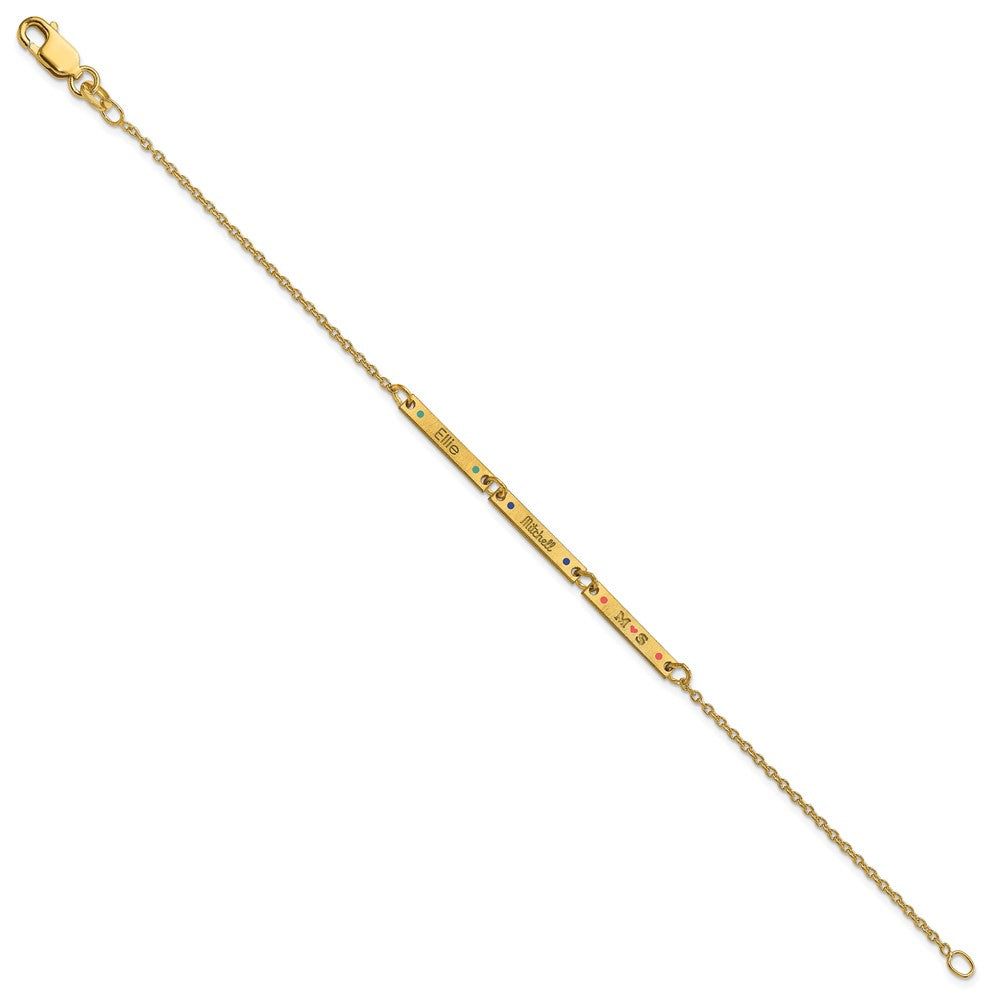 14K Yellow Gold Brushed 3 Station Epoxy Dots Bracelet