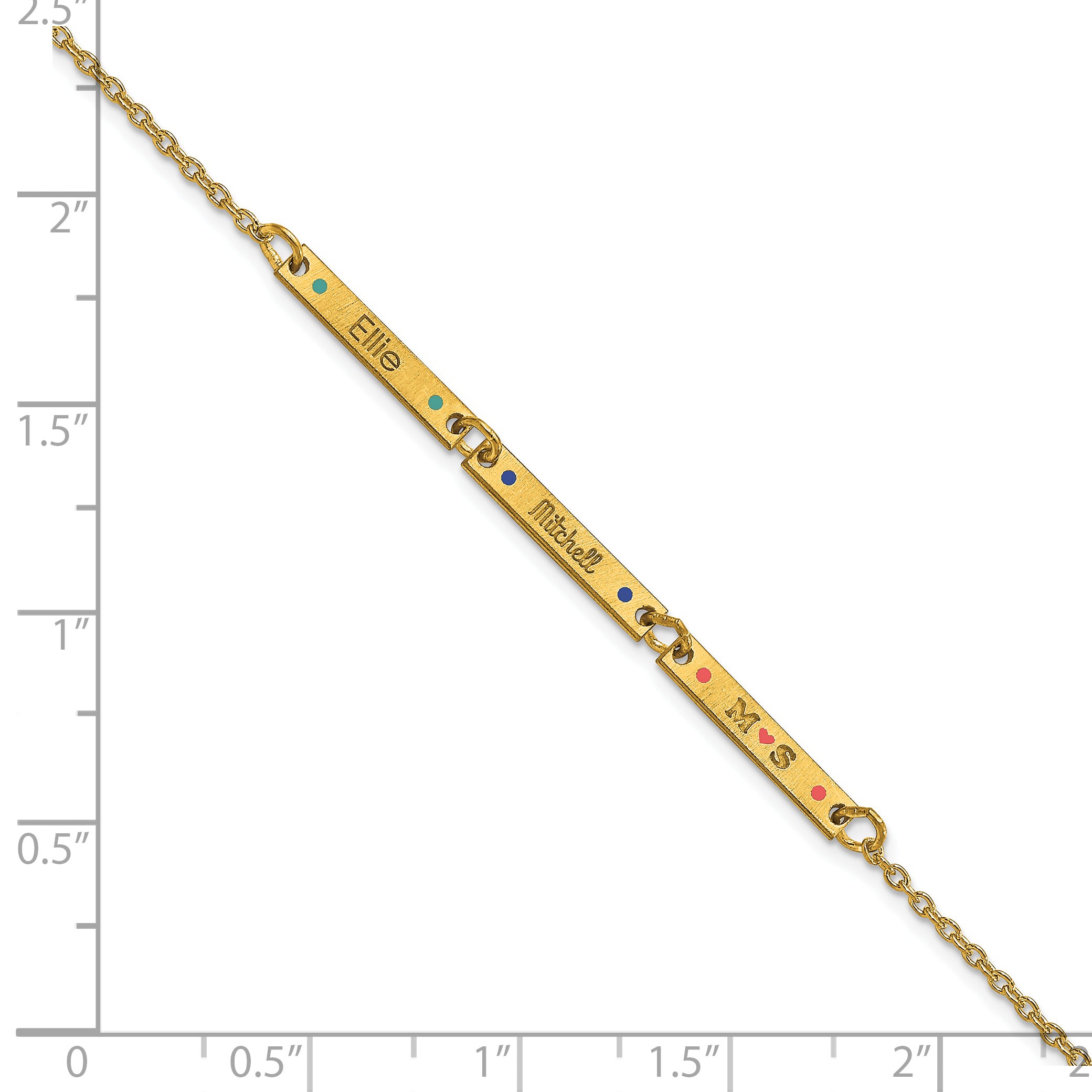 Gold Plated Brushed 3 Station Epoxy Dots Bracelet