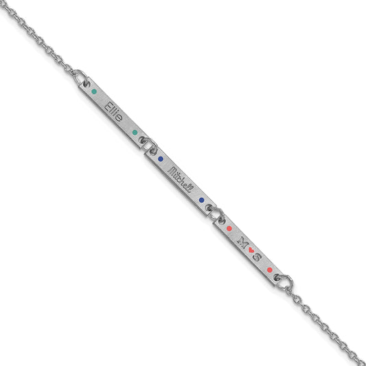 14K White Gold Brushed 3 Station Epoxy Dots Bracelet