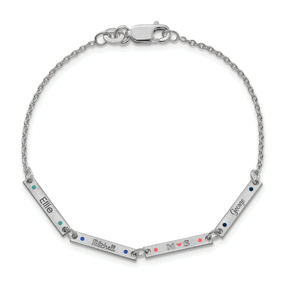 Sterling Silver Rhodium Plated Brushed 4 Station Epoxy Dots Bracelet