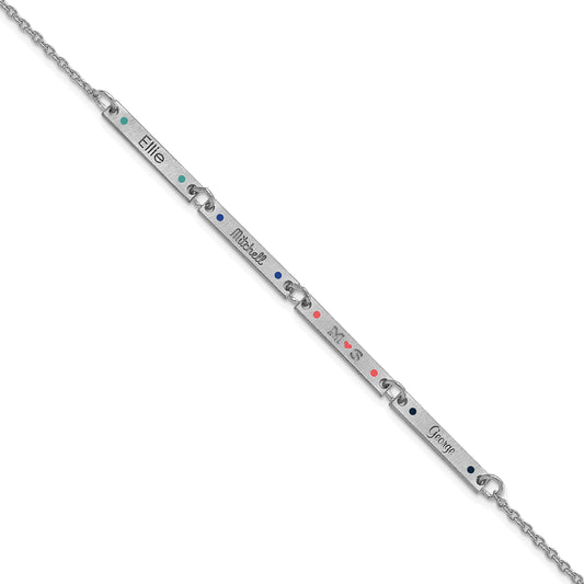 14K White Gold Brushed 4 Station Epoxy Dots Bracelet