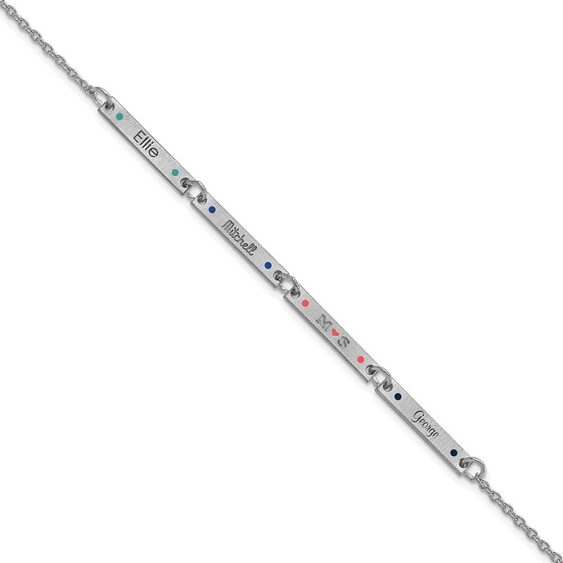 14K White Gold Brushed 4 Station Epoxy Dots Bracelet