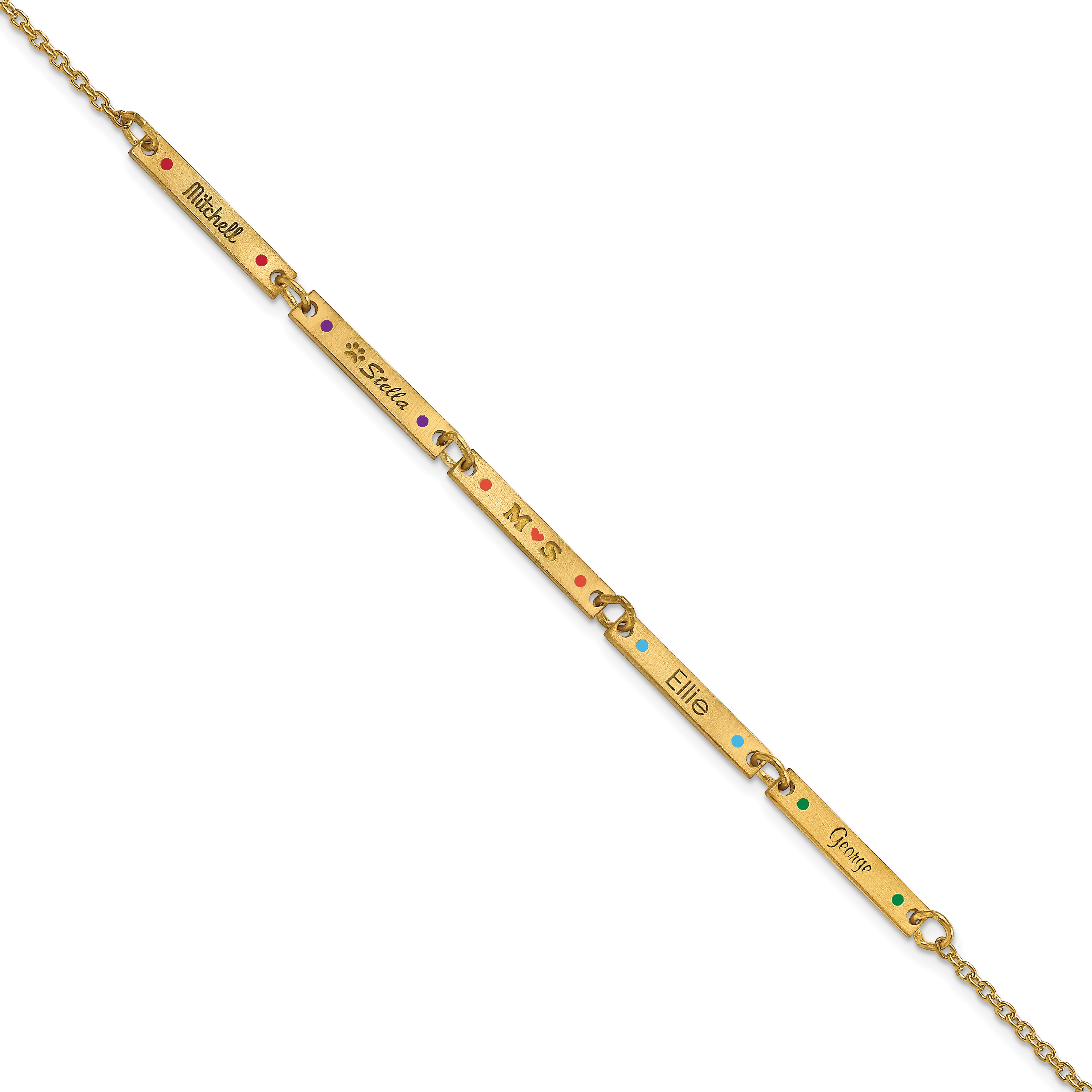 Gold Plated Brushed 5 Station Epoxy Dots Bracelet
