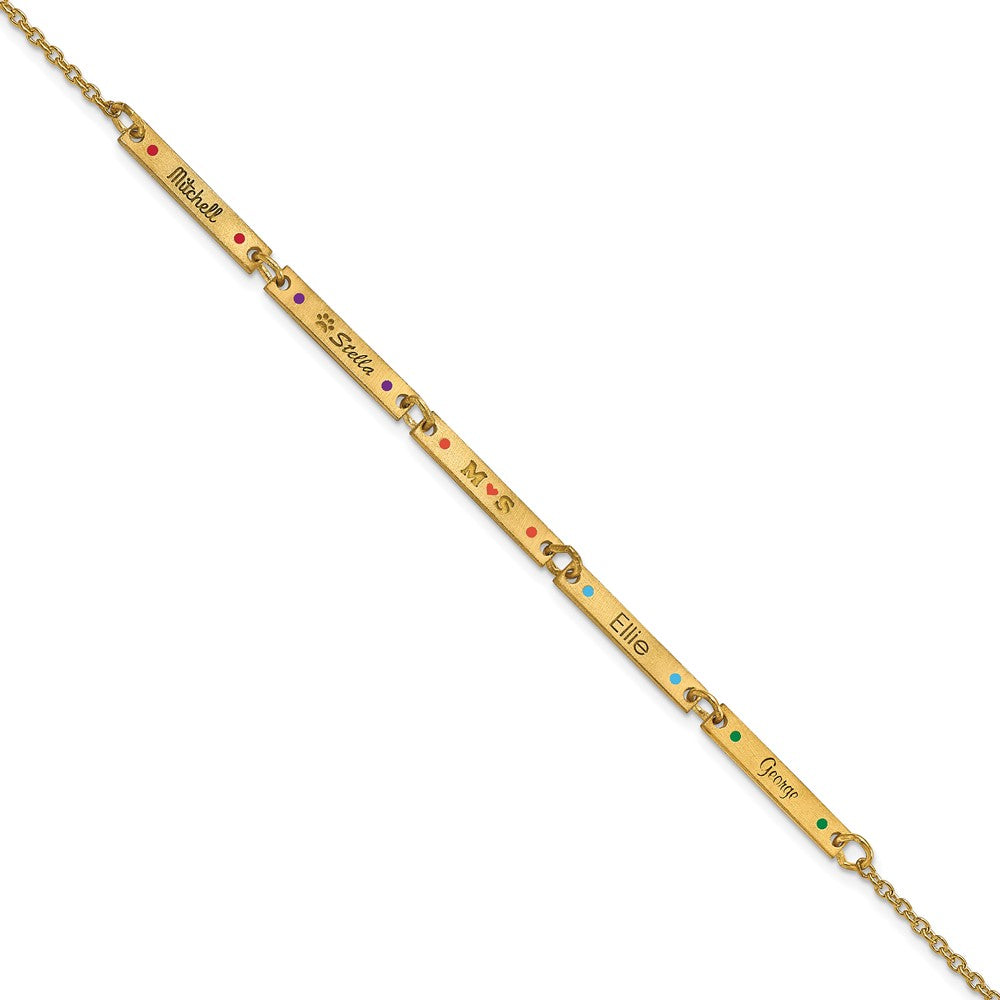 14K Yellow Gold Brushed 5 Station Epoxy Dots Bracelet