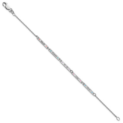 Sterling Silver Rhodium Plated Brushed 5 Station Epoxy Dots Bracelet