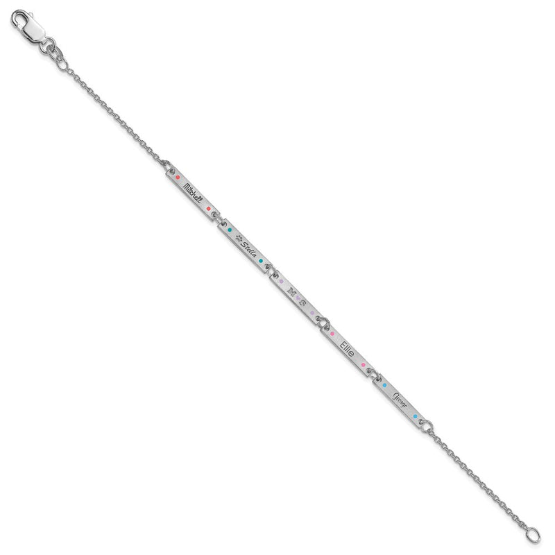 Sterling Silver Rhodium Plated Brushed 5 Station Epoxy Dots Bracelet