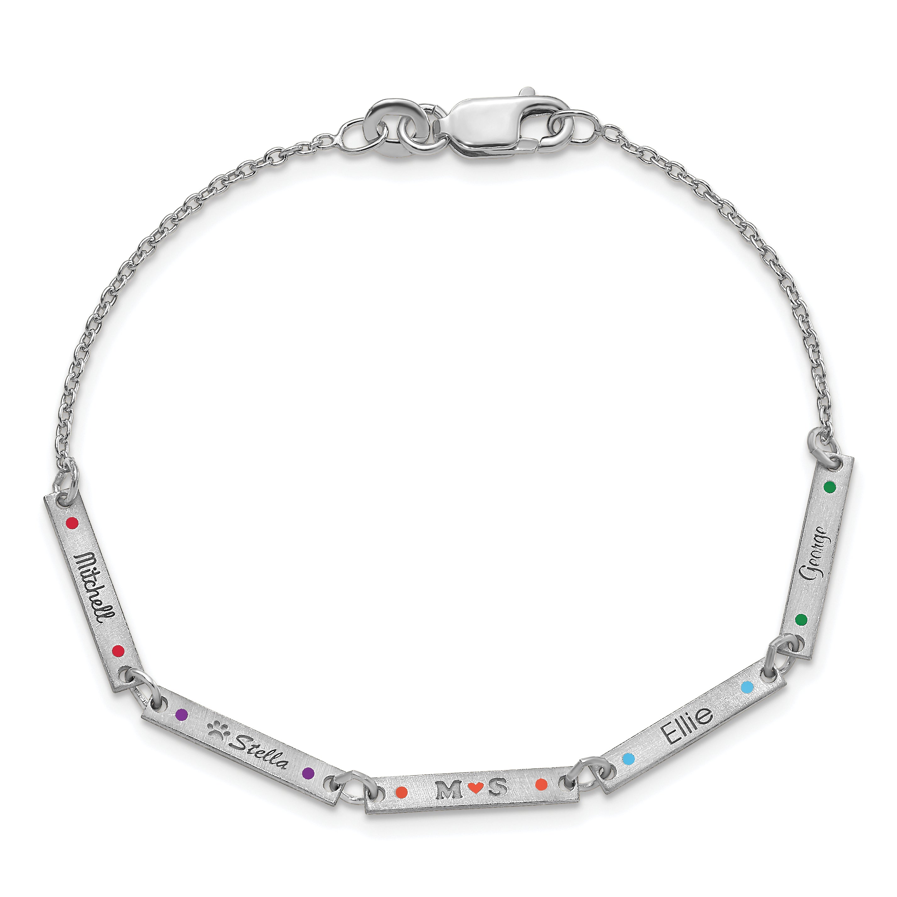 Sterling Silver Rhodium Plated Brushed 5 Station Epoxy Dots Bracelet