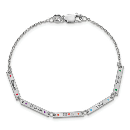 Sterling Silver Rhodium Plated Brushed 5 Station Epoxy Dots Bracelet