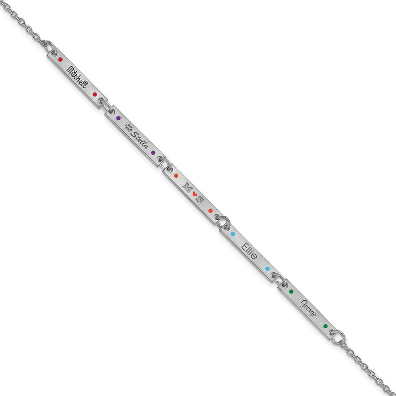 Sterling Silver Rhodium Plated Brushed 5 Station Epoxy Dots Bracelet