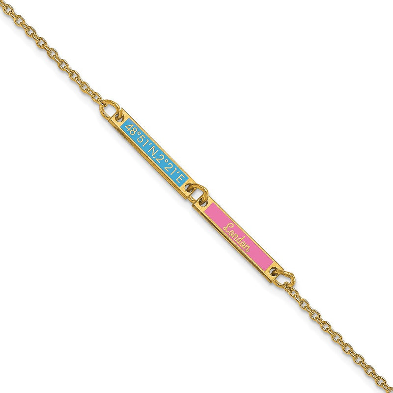 14K Yellow Gold Brushed 2 Station Epoxy Bracelet