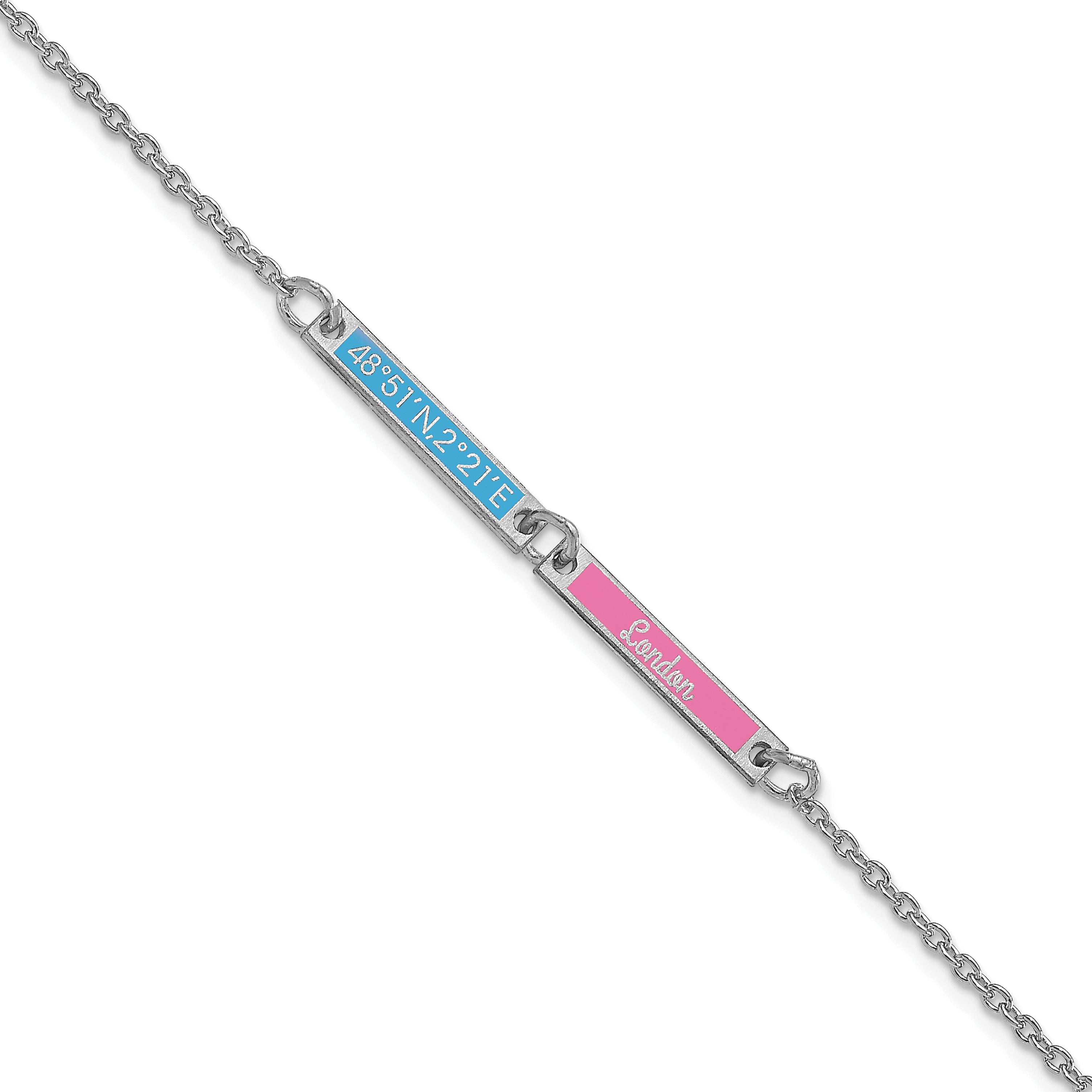 14K White Gold Brushed 2 Station Epoxy Bracelet