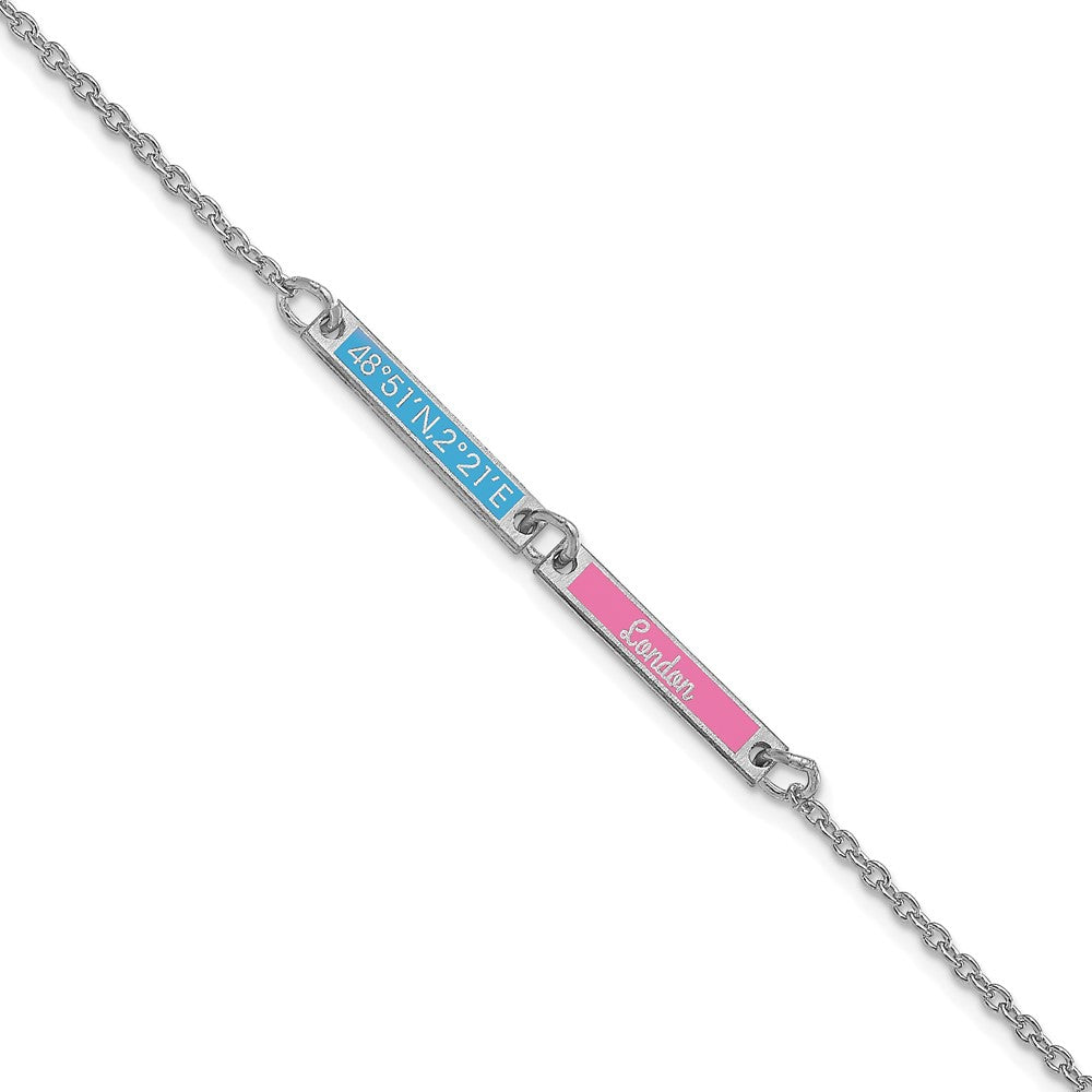 Sterling Silver Silver/Rhodium Plated Brushed 2 Station Epoxy Bracelet