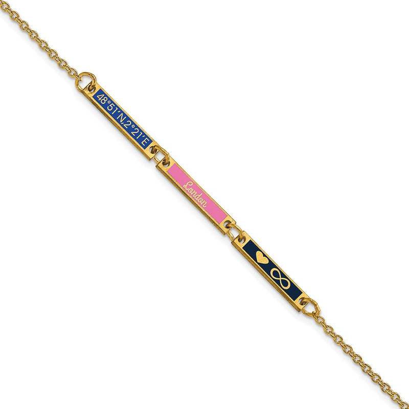 14K Yellow Gold Brushed 3 Station Epoxy Bracelet