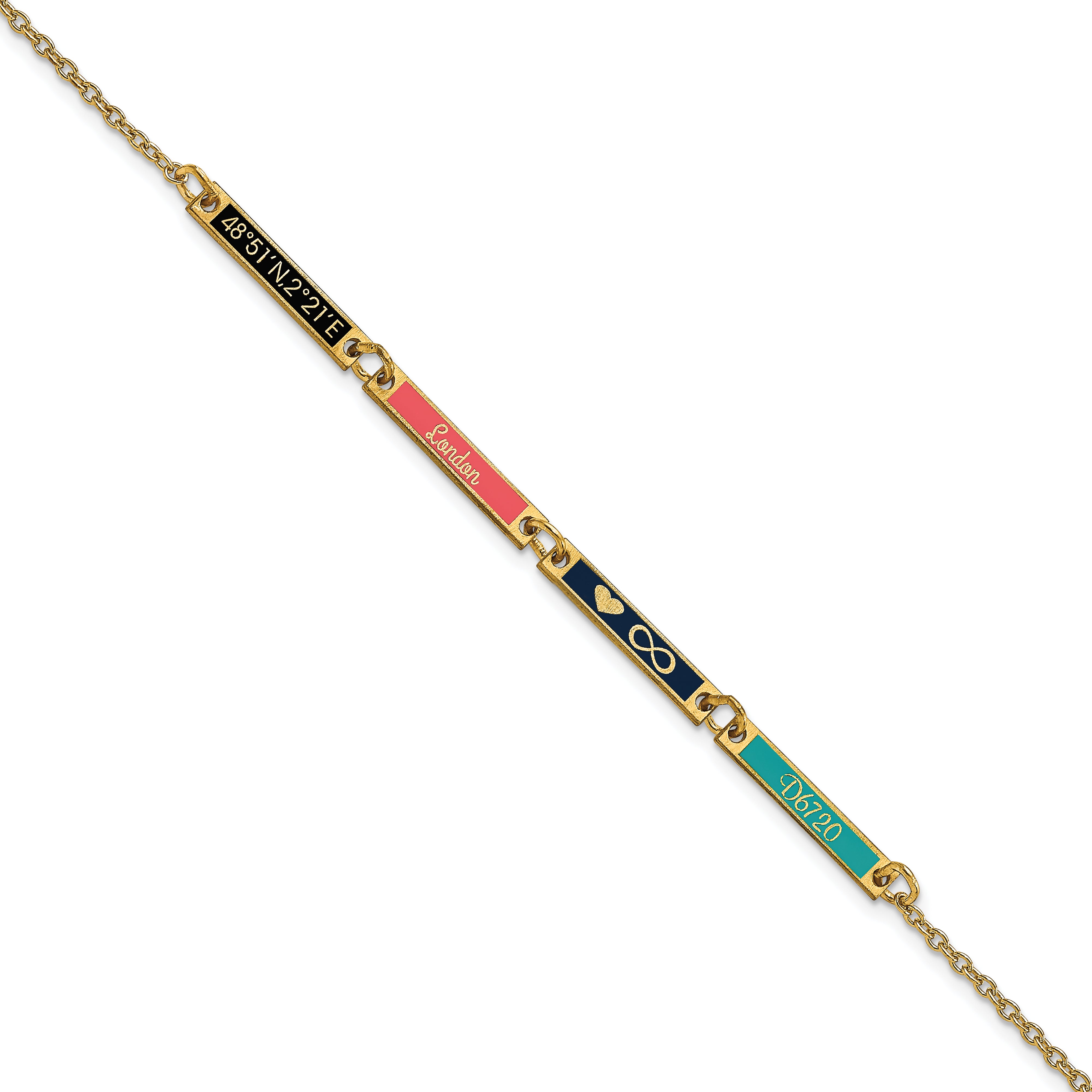 Gold Plated Sterling Silver/Gold Brushed 4 Station Epoxy Bracelet
