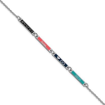 Sterling Silver Silver/Rhodium Plated Brushed 4 Station Epoxy Bracelet