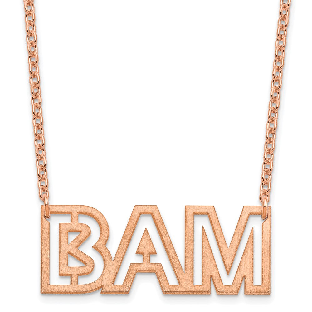Rose Plated Sterling Silver/Rose Small Brushed 3 Letter Necklace
