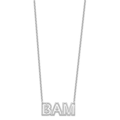 Sterling Silver Silver/Rhodium Plated Small Brushed 3 Letter Necklace