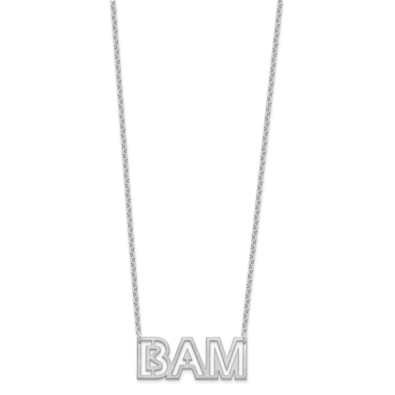 Sterling Silver Silver/Rhodium Plated Small Brushed 3 Letter Necklace