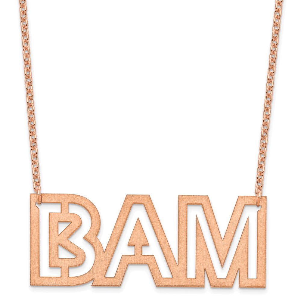 Rose Plated Sterling Silver/Rose Large Brushed 3 Letter Necklace