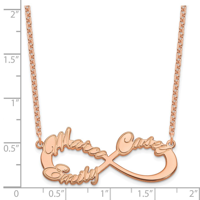 Rose Plated Sterling Silver/Rose 3 Name Infinity Necklace