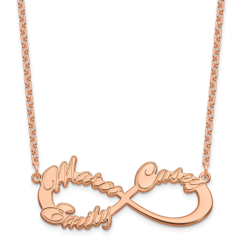 Rose Plated Sterling Silver/Rose 3 Name Infinity Necklace