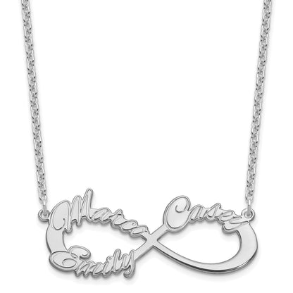 Sterling Silver Silver/Rhodium Plated 3 Name Infinity Necklace