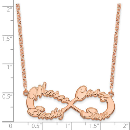 Rose Plated Sterling Silver/Rose 4 Name Infinity Necklace